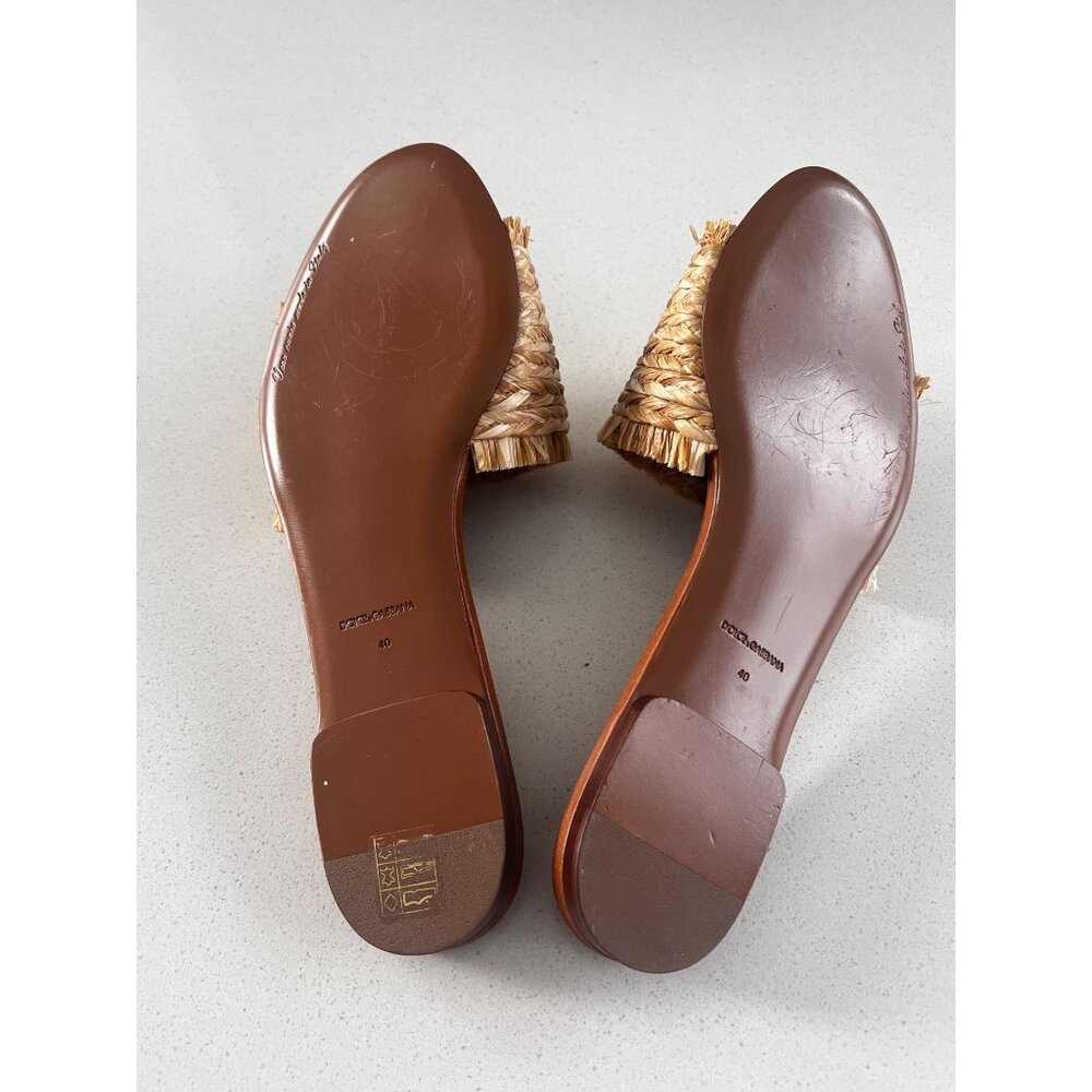 Dolce & Gabbana Logo beige raffia Woven Sandals slides size 40 NEW - Picture 8 of 13
